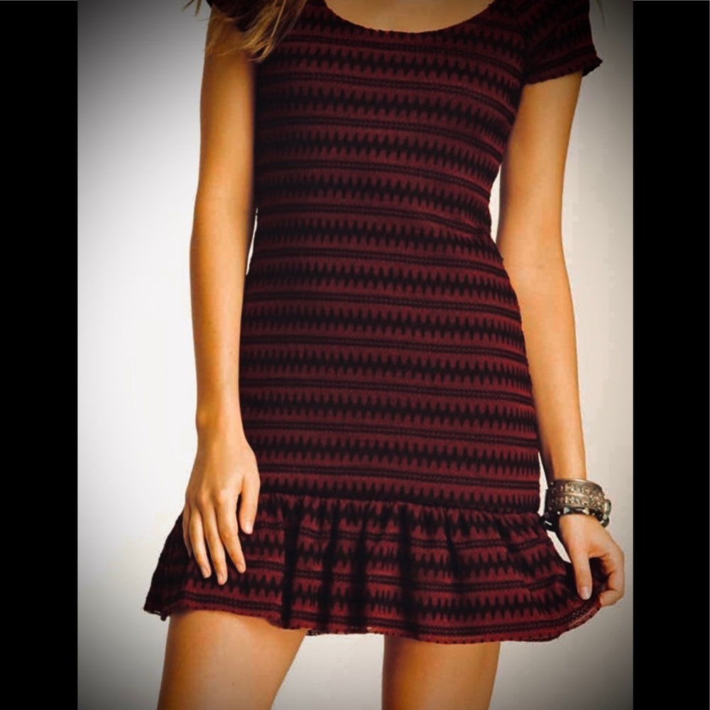 FREE PEOPLE | Burgundy and Black Flounce Dress